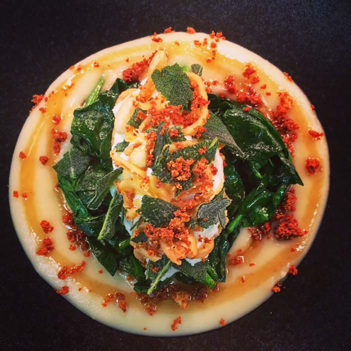 Smoked goats curd parsnip puree chestnut honey and caramelised milk powder2